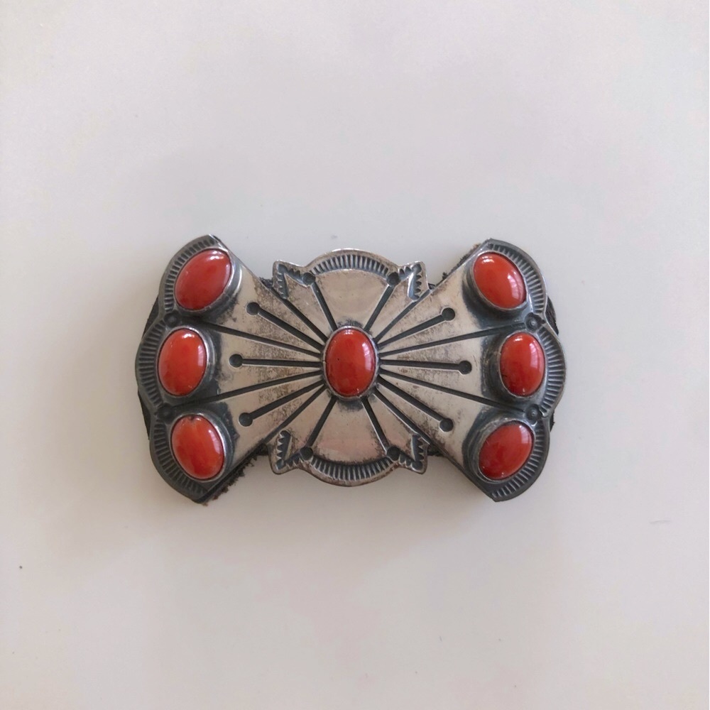 Vintage Silver and Sunstone Leather-backed Bolero Buckle - South Western Style